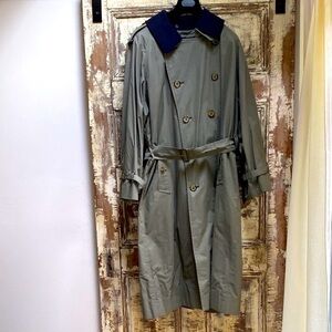 Vintage Burberry Trench Coat - Olive W/Navy Removable Collar Wool Lining, 42L